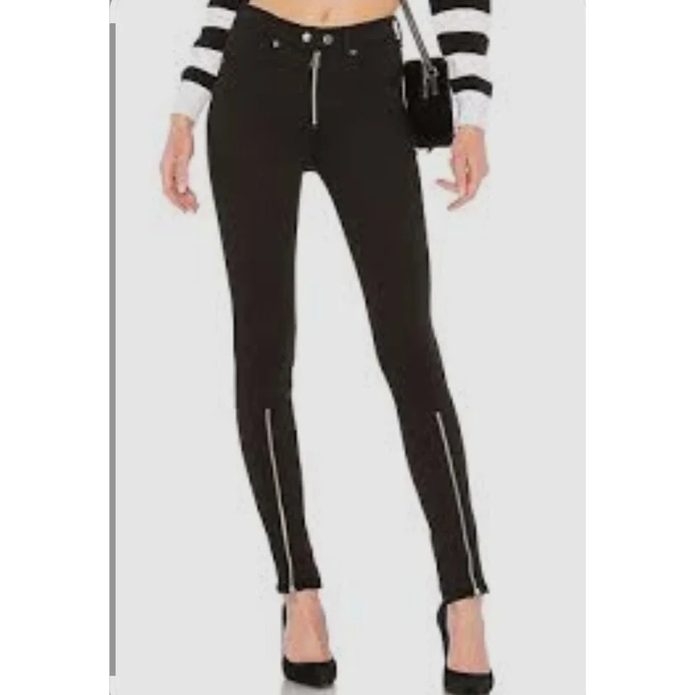 Rag & Bone Women's Isabel Zip Hem Skinny Jeans Black Size‎ 26 Stretch Denim Moto